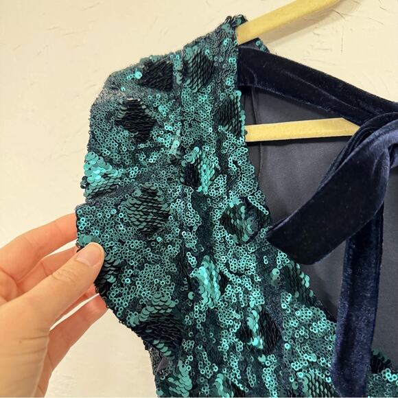 Zara Green Sequined Ruffled Sleeve Mini Dress Blogger Favorite XS - Picture 7 of 11
